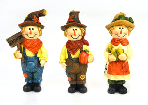 Hand Painted Resin - Set of three, 3" Resin Scarecrows