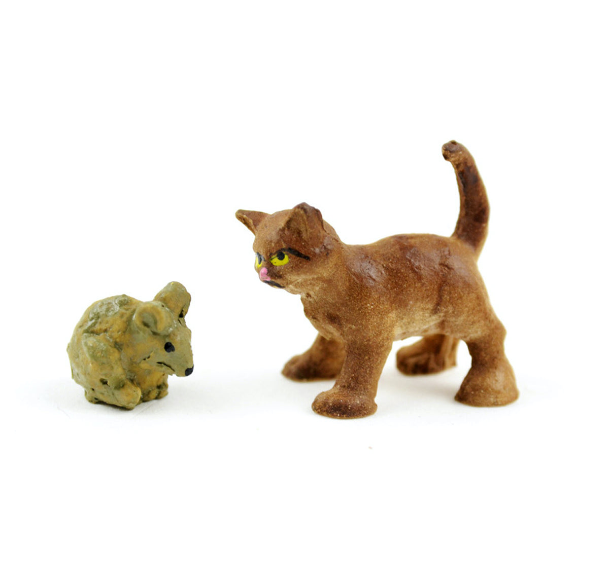 Hand Painted Resin - Set of Two, 1" Cat and Tiny Mouse