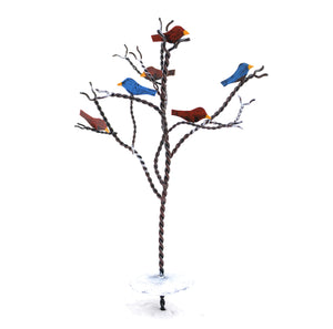 6.5" Metal Twisted Tree with Birds - Hand Painted with Distressed Look