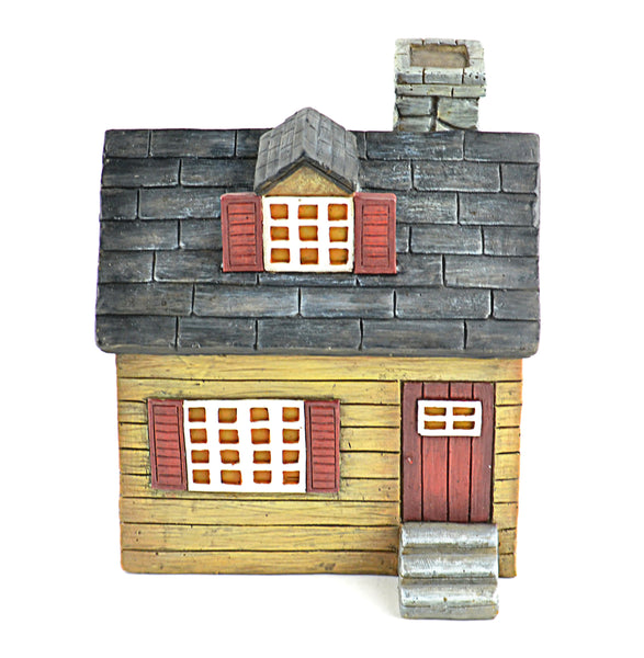 Hand Painted Resin - 6.5" Cottage House with Attached Entry Stairs