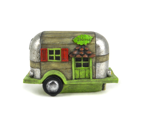 Hand Painted Resin - 4" X 7" X 4" Camper with Welcome Sign & Pinecone Door Cover