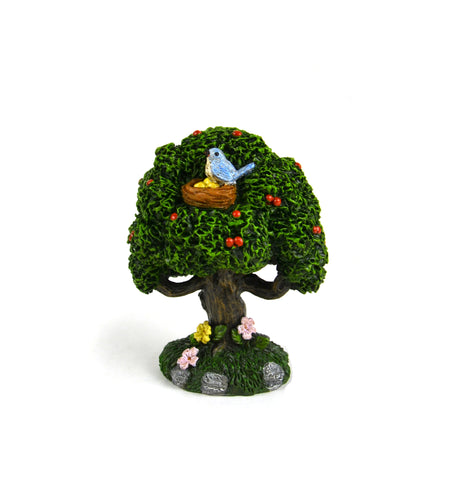 Hand Painted Resin - 4.25" Cherry Tree with Bird in Nest Perched in Branches